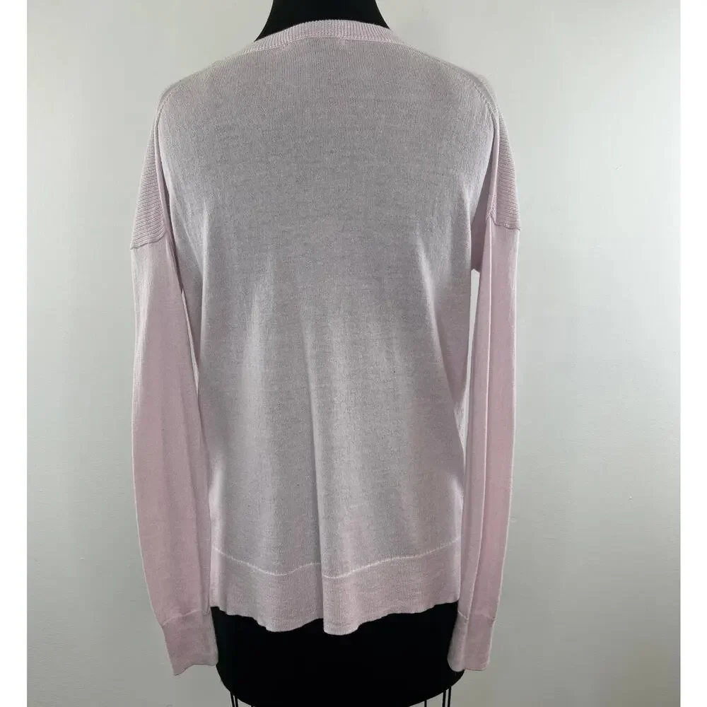 J Crew Light Pink Merino Wool Cotton V-Neck Sweater Long Sleeve XS FLAW